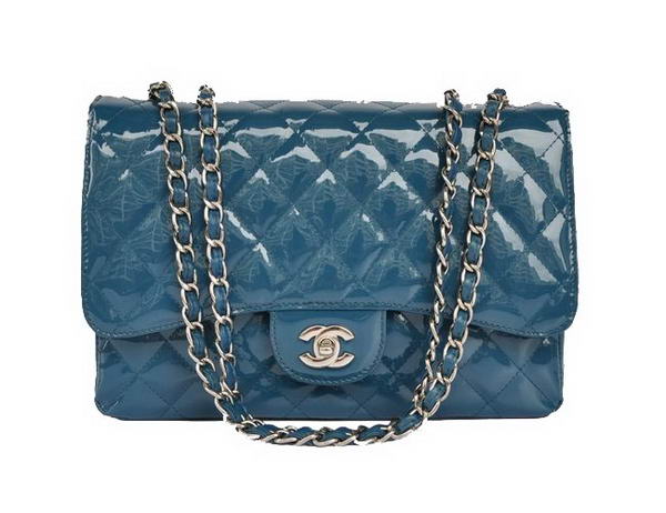 Best New Color Chanel A28600 Royalblue Patent Leather Classic Flap Bag Replica